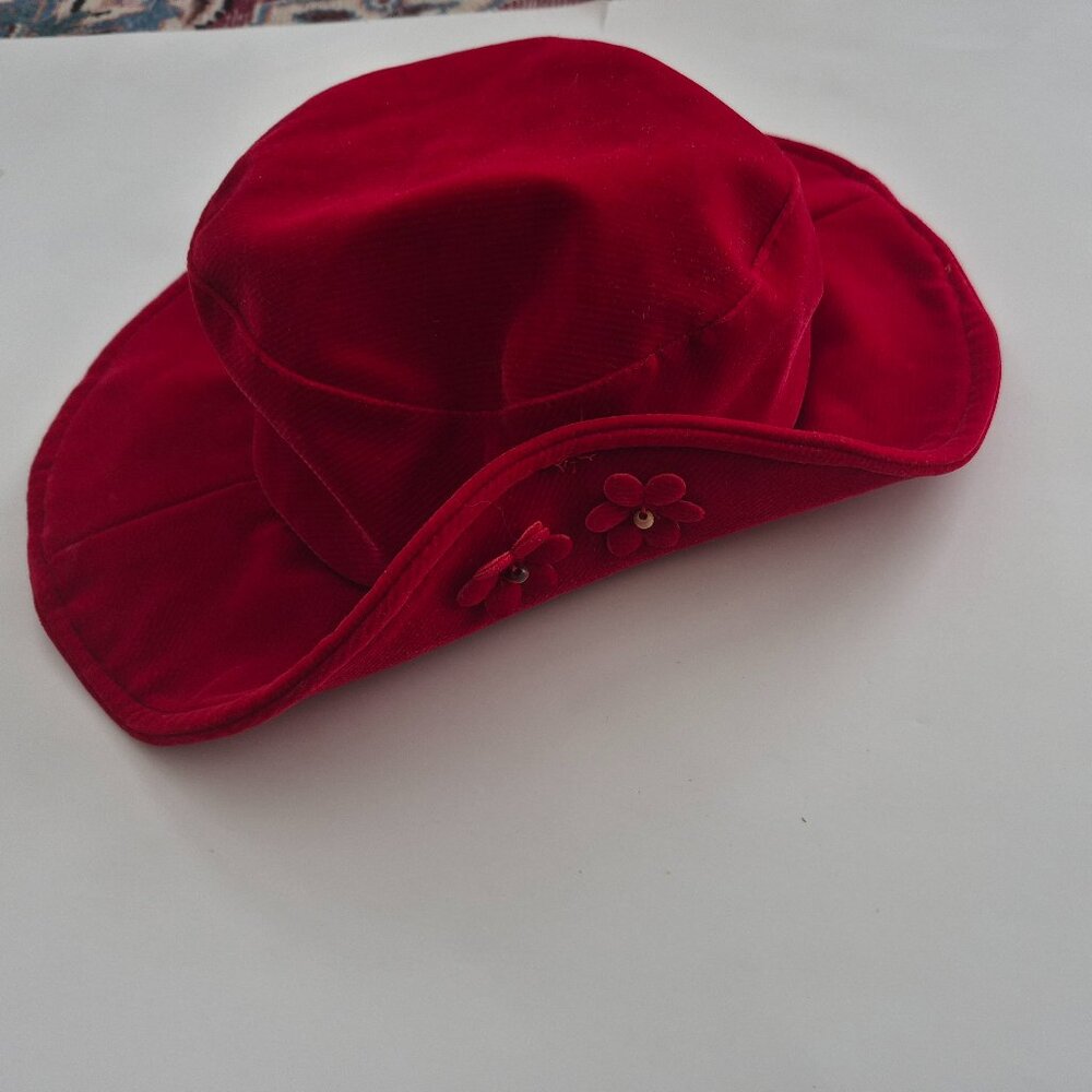 Vintage custom made toddler stylish red velvet hat girl 12-2t